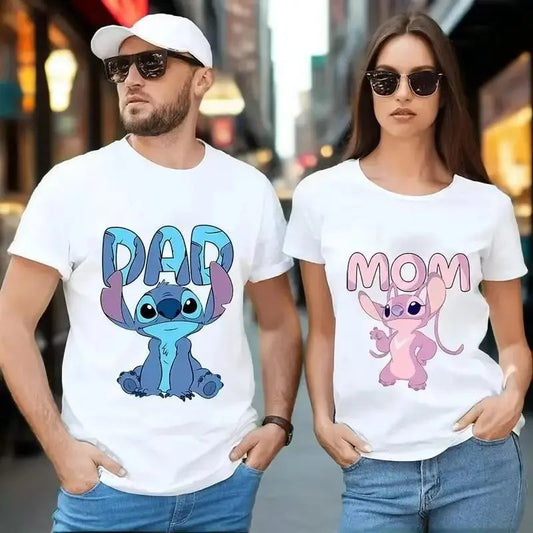 👨‍👩‍👧💙 Stitch Family Matching T-Shirt – Mom Dad Kids Summer Casual Anime Style Parent-Child Outfit FAIRY KIDS
