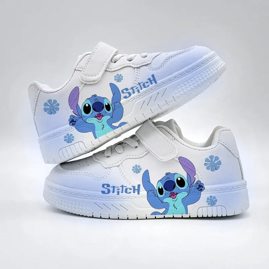 👟💙 Stitch Girls Casual Sneakers – PU Leather Cartoon Shoes Thick Sole Anti-Slip Kids Spring White Shoes FAIRY KIDS