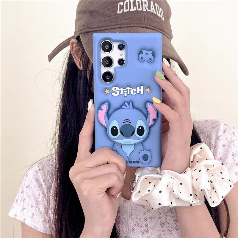 📱💙 Stitch Silicone Phone Case with Grip Holder – Cute Cartoon Shockproof Cover for samsung FAIRY KIDS
