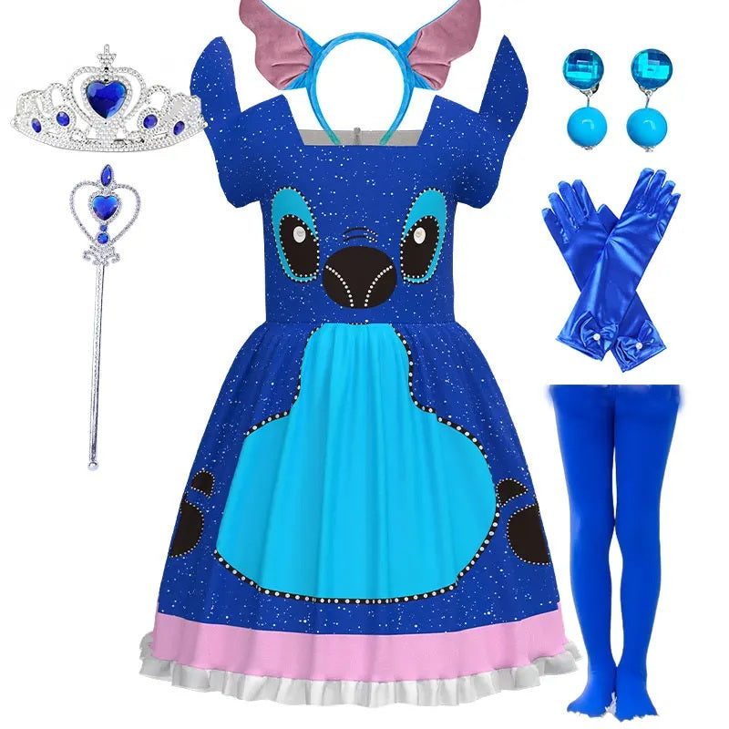 👗🎃 Disney Cute Stitch Dress –Cartoon Lilo and Stitch Movie Cosplay Costume | Girls Halloween Birthday Party Gown FAIRY KIDS