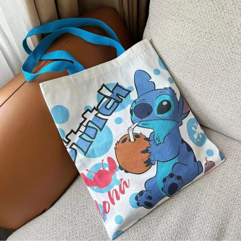 2026 New Disney Lilo & Stitch Canvas Handbag Cute Cartoon Shoulder Bag Large Capacity Casual Handbag Girls Daily Shopping FAIRY KIDS