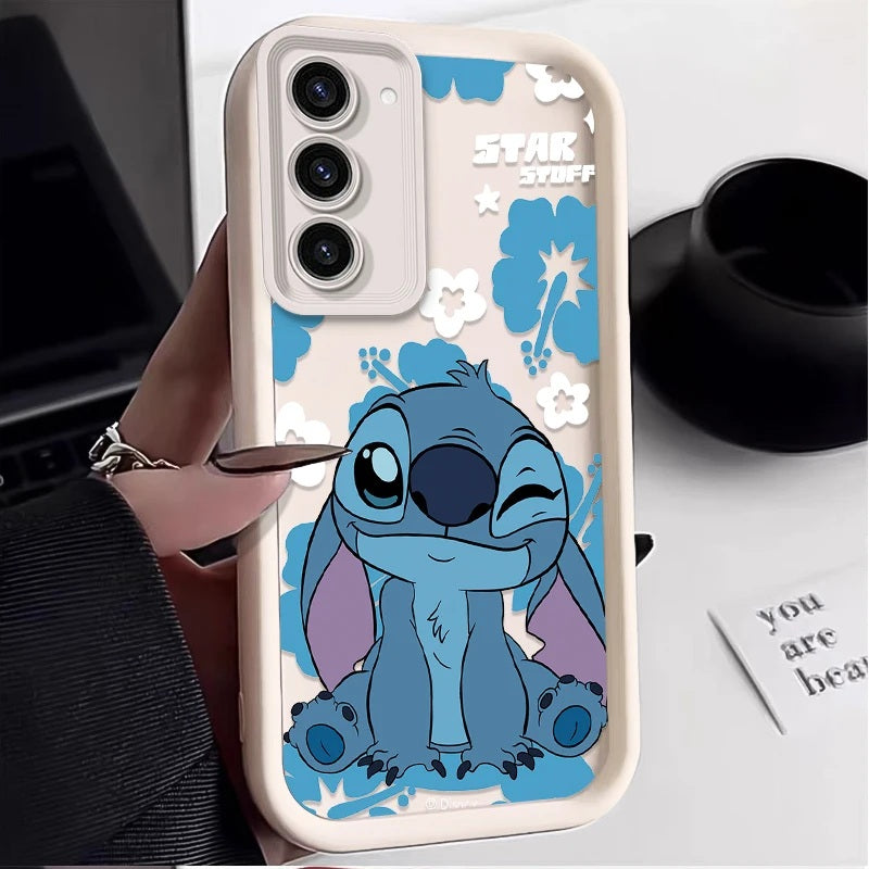📱💙 Stitch Silicone Phone Case with Grip Holder – Cute Cartoon Shockproof Cover for samsung FAIRY KIDS