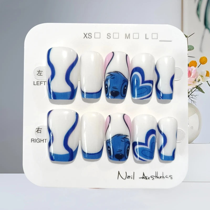 💅💙 10-Piece Stitch Press-On Nails – Cute Cartoon Nail Set Reusable for Women FAIRY KIDS