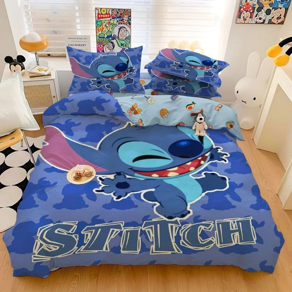 🛏️💙 Stitch Bedding Set – Cartoon Duvet Cover & Pillowcase Set for Kids & Adults Bedroom Decor FAIRY KIDS