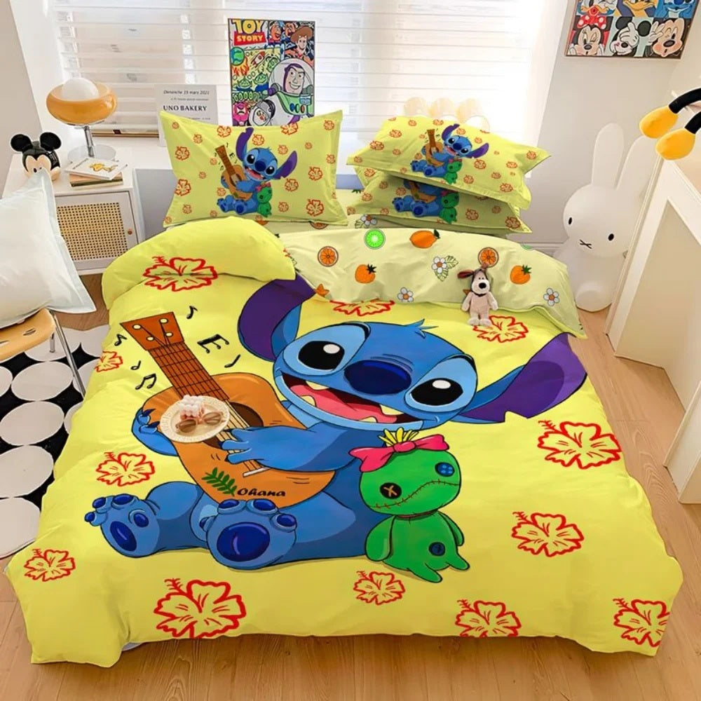 🛏️💙 Stitch Bedding Set – Cartoon Duvet Cover & Pillowcase Set for Kids & Adults Bedroom Decor FAIRY KIDS
