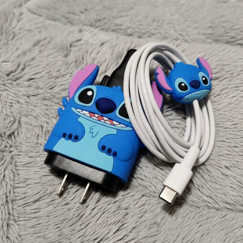 📱⚡💙 Stitch Motorola Phone Case & Type-C Charger Set – Cute Cartoon Protective Bundle