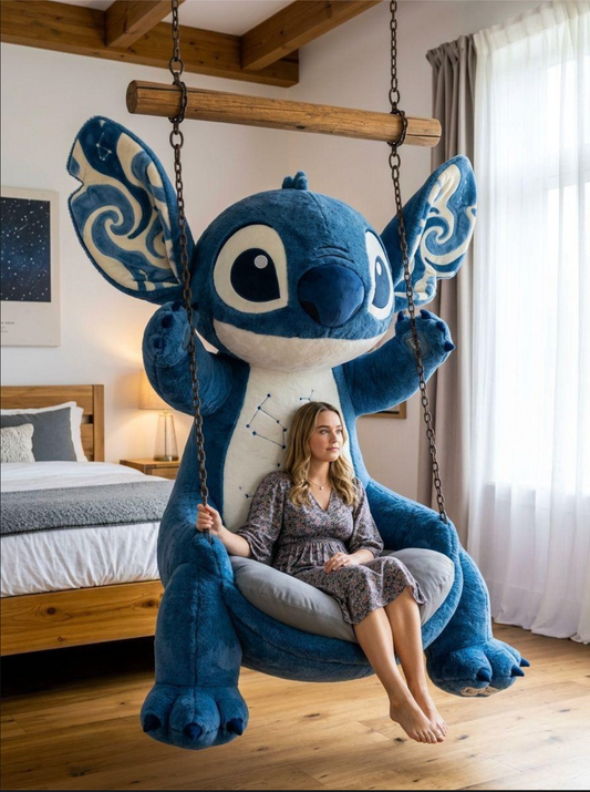 🪑💙 Plush Stitch Hanging Swing Chair – Cute Indoor Cozy Seat for Kids & Fans