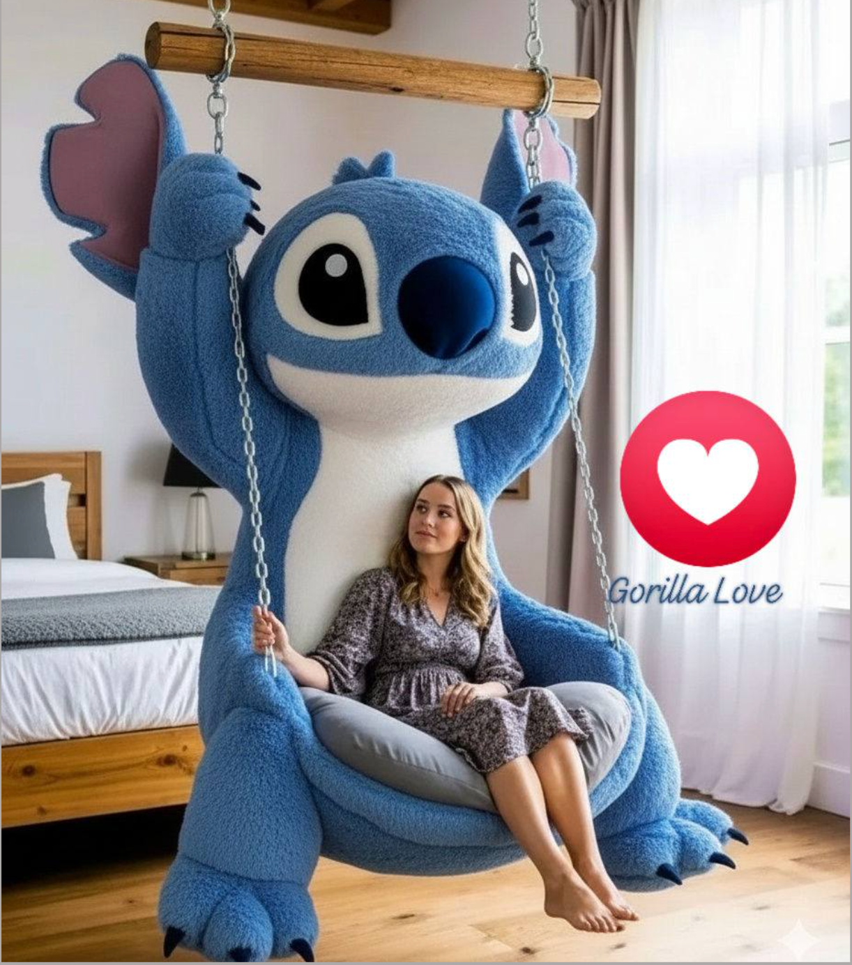 🪑💙 Plush Stitch Hanging Swing Chair – Cute Indoor Cozy Seat for Kids & Fans