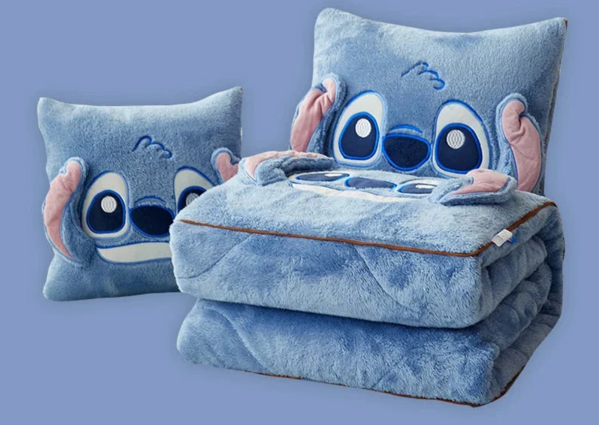 🛏️💙 Stitch Warm & Thick 2-in-1 Blanket – Cozy Plush Bed Blanket & Pillow for Winter