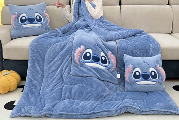 🛏️💙 Stitch Warm & Thick 2-in-1 Blanket – Cozy Plush Bed Blanket & Pillow for Winter