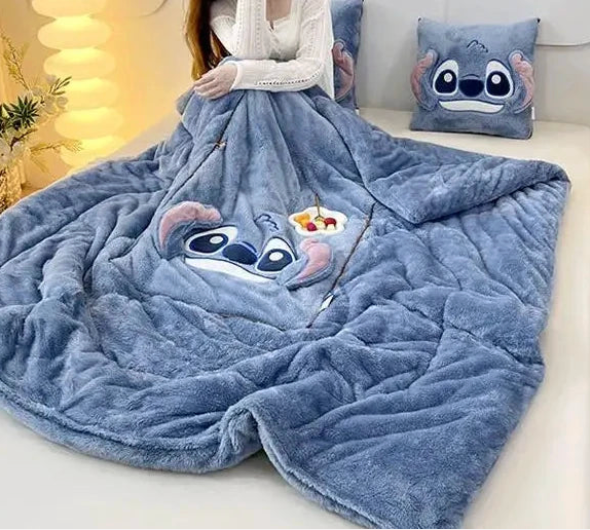 🛏️💙 Stitch Warm & Thick 2-in-1 Blanket – Cozy Plush Bed Blanket & Pillow for Winter