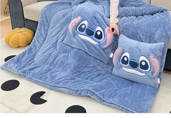 🛏️💙 Stitch Warm & Thick 2-in-1 Blanket – Cozy Plush Bed Blanket & Pillow for Winter