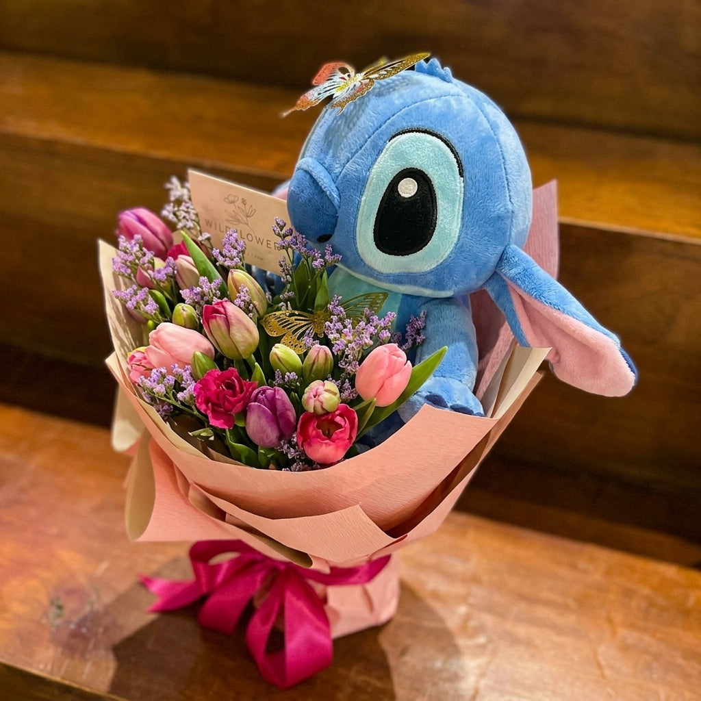 🌸💙 Stitch Flower Bouquet Gift – Cute Cartoon Plush Bouquet for Birthday & Special Occasions FAIRY KIDS