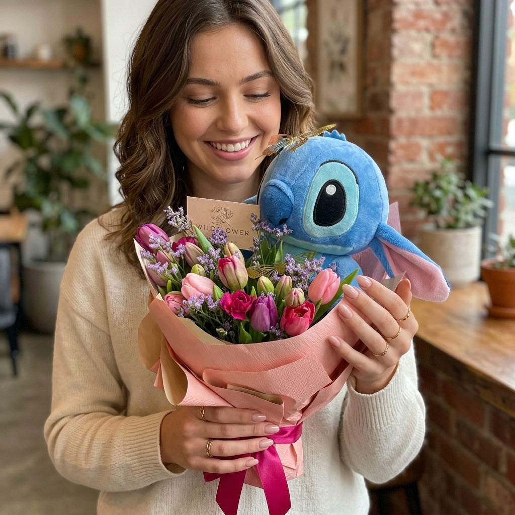 🌸💙 Stitch Flower Bouquet Gift – Cute Cartoon Plush Bouquet for Birthday & Special Occasions FAIRY KIDS