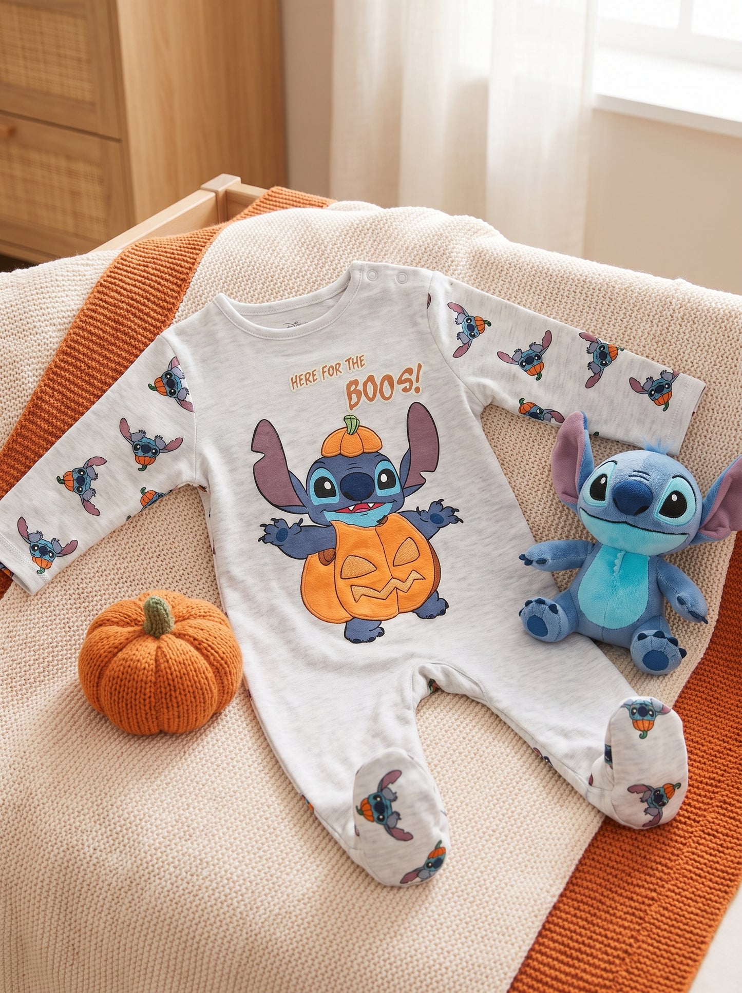 🎃👶💙 Stitch Baby Halloween Pajama – Cute Long Sleeve Romper for Newborns (0–3 Months)