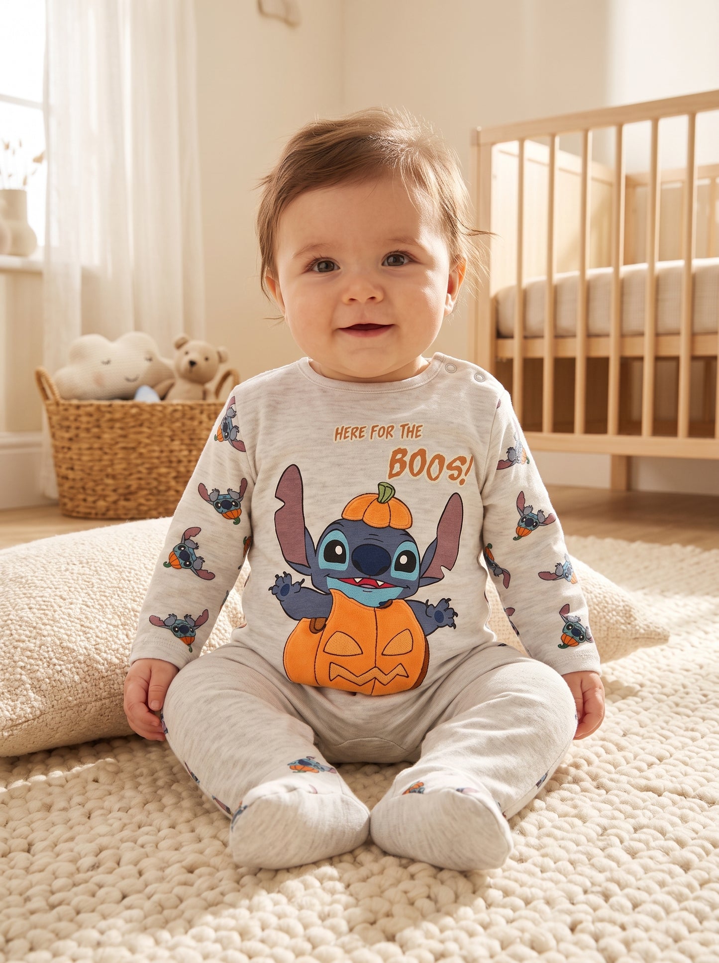 🎃👶💙 Stitch Baby Halloween Pajama – Cute Long Sleeve Romper for Newborns (0–3 Months)