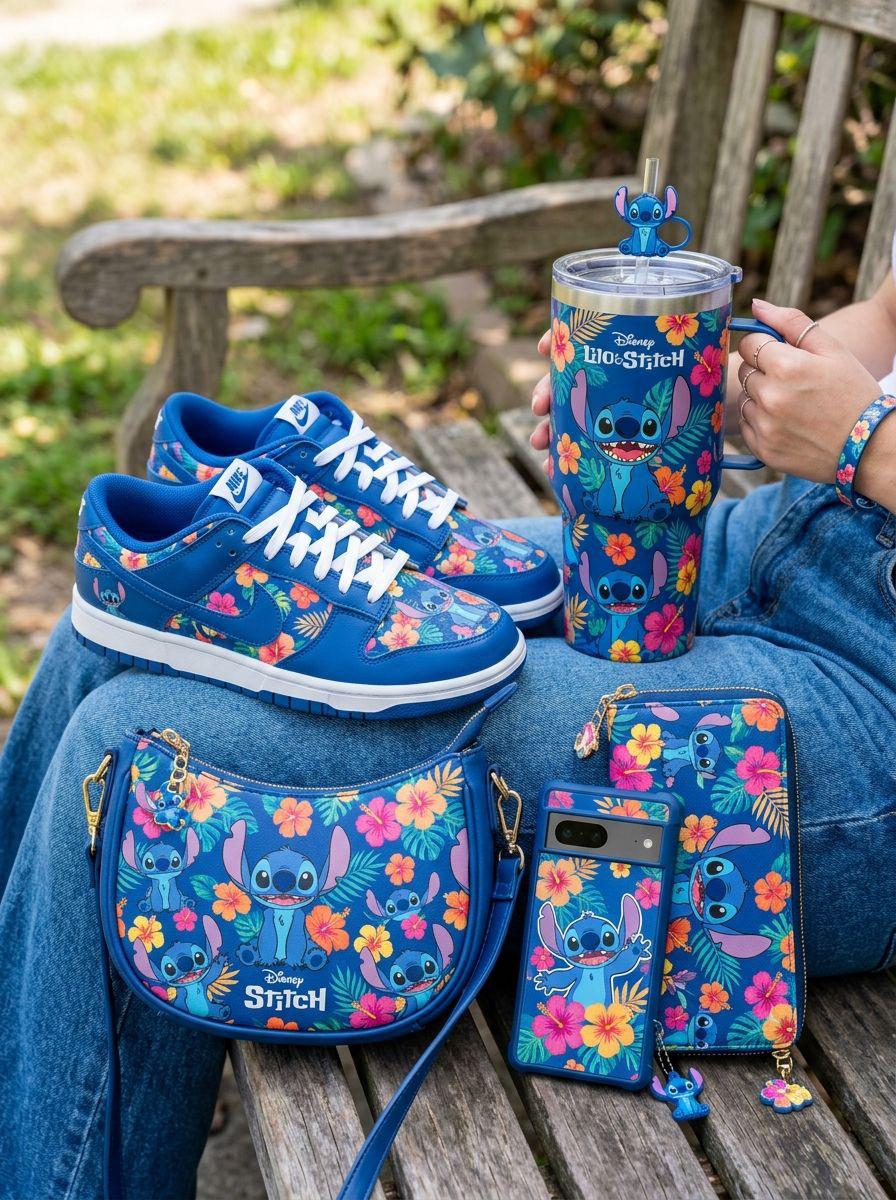 🎁💙 Stitch Gift Set – Tumbler, Shoes, Purse, Phone Case & Wallet Cute Cartoon Bundle FAIRY KIDS