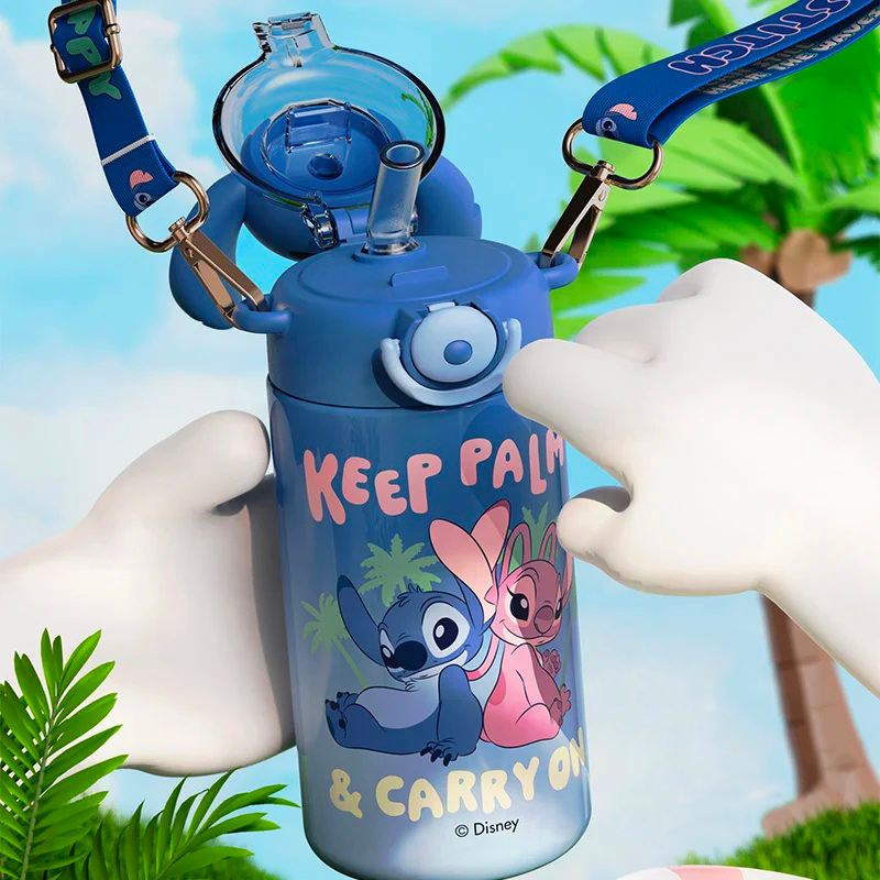 🩵 600ml Stitch Angel Water Cup | Portable Stainless Steel Bottle with Straw | Cute Cartoon Insulated Gift