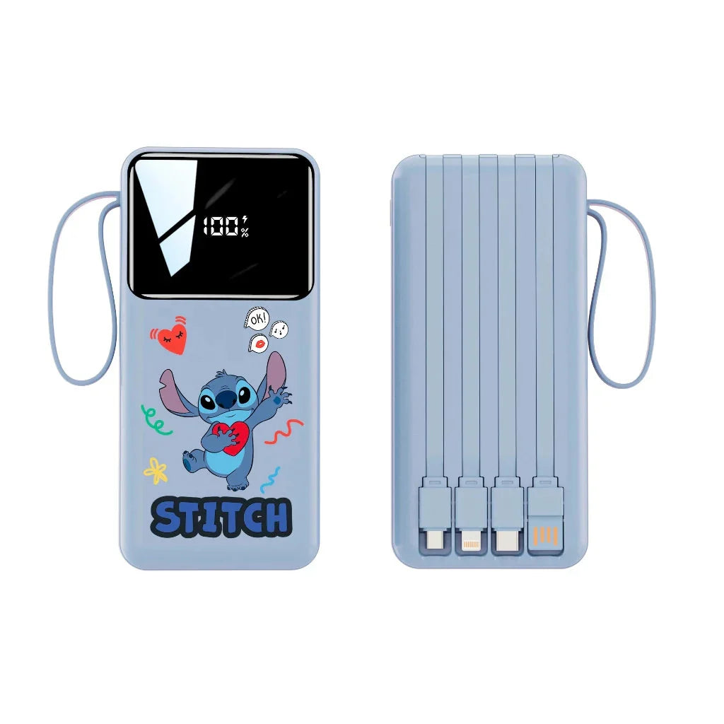 Disney 20000mah Large Capacity Power Bank With Bidirectional Fast Charging And Built-In Cable Compact Portable Mobile Power Bank FAIRY KIDS